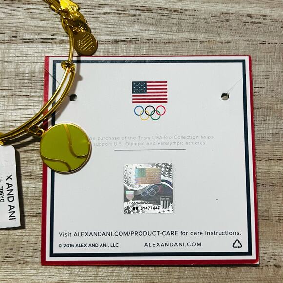 New Alex and Ani Team USA Tennis Bangle Charm Bangle Bracelet in Gold - Picture 3 of 4